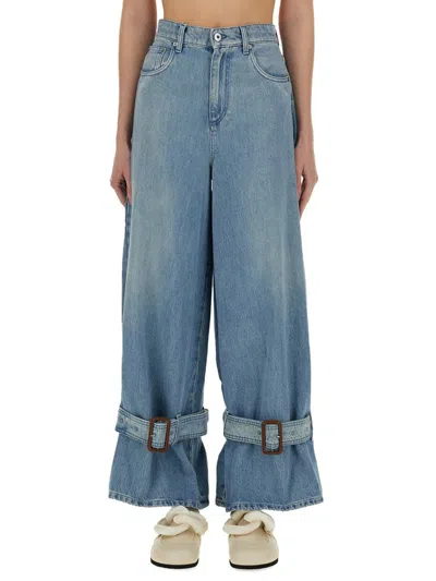 Jw Anderson Strap-detailed Rigid High-rise Wide-leg Jeans In Medium Wash