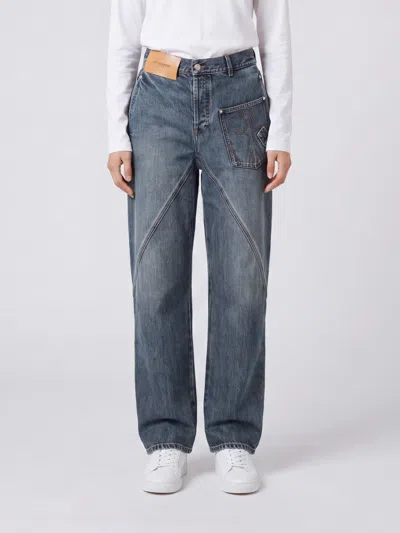 Jw Anderson Logo Patch Cotton Jeans In Blue