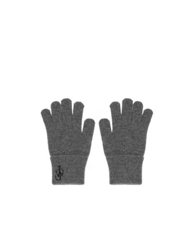 Jw Anderson Jw Anchor-logo Knit Gloves In Black