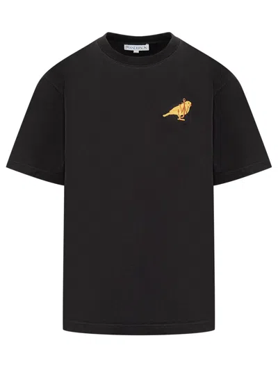 Jw Anderson T-shirt With Canary Embroidery In Black