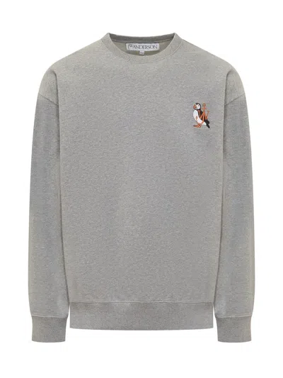 Jw Anderson Gray Puffin Embroidered Sweatshirt In Grey
