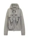 Jw Anderson J. W. Anderson Hooded Grey Wool Sweater With Anchor Embroidery In Gray