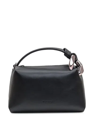 Jw Anderson Women 'corner Small' Black Handbag With Metallic Knot Detail In Leather Woman