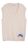 Jw Anderson Pink Sleeveless Vest With V Neck And Contrasting Logo Embroidery On The Front In Blush