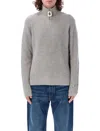 Jw Anderson Jwa Cotton Blend Half Zip Sweater In Light Grey