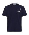 Jw Anderson Blue Crewneck T-shirt With Logo Detail On The Front And Maxi Slogan Print On The Rear In Black