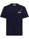Jw Anderson Blue Crewneck T-shirt With Logo Detail On The Front And Maxi Slogan Print On The Rear In Blue