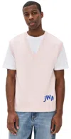 Jw Anderson Pink Sleeveless Vest With V Neck And Contrasting Logo Embroidery On The Front In Cotton And Cashmere