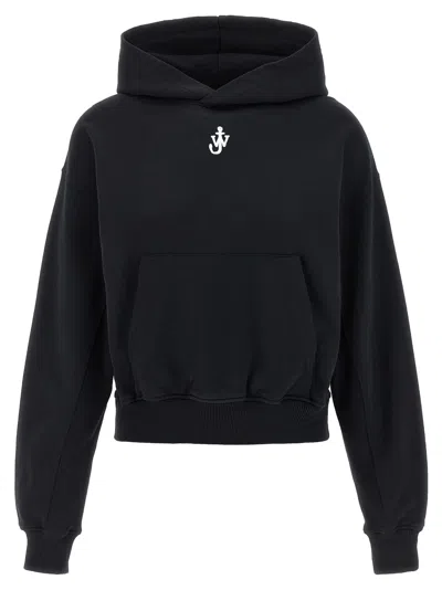 Jw Anderson J. W. Anderson Anchor Embroidery Cropped Hoodie In Black