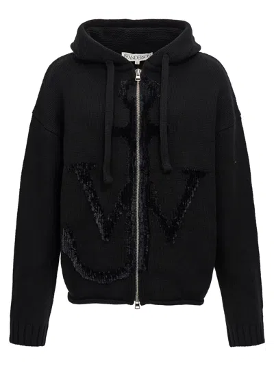 Jw Anderson J. W. Anderson Cozy Merino Wool Hoodie Sweater With Iconic Logo Design In Black