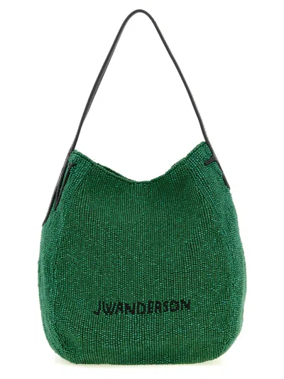 Jw Anderson Bulb Small Beaded Bucket Shoulder Bag In Green