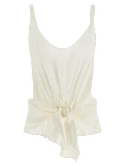 Jw Anderson J.w.anderson Crinkled Silk With Front Knot Tank Top In White