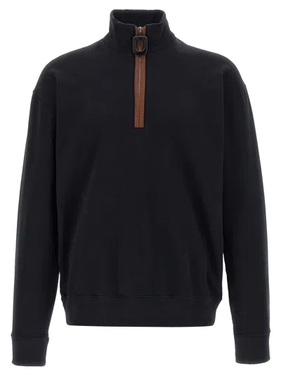 Jw Anderson Black Sweatshirt With Front Zip And Embroidered Logo On The Sleeve In Cotton Man In Blue