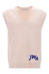 Jw Anderson Pink Sleeveless Vest With V Neck And Contrasting Logo Embroidery On The Front