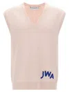 Jw Anderson Pink Sleeveless Vest With V Neck And Contrasting Logo Embroidery On The Front In Pink