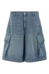 Jw Anderson Light Blue Bermuda Shorts With Cargo Pockets And Logo Patch On The Back In Denim Man In Blue