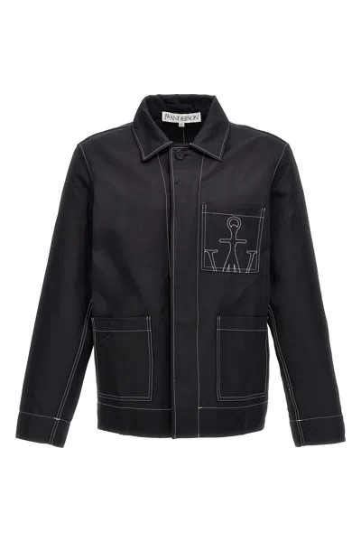 Jw Anderson Collared Jacket With Contrast Stitching And Pockets In Black