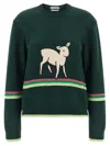 Jw Anderson Sheep Embroidered Striped Cotton Sweater In Green