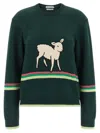 Jw Anderson Sheep Embroidered Striped Cotton Sweater In Green