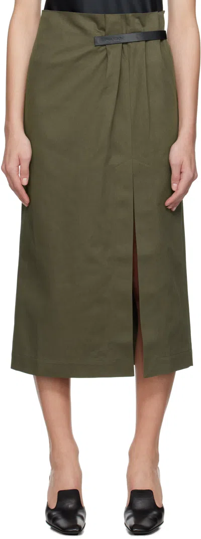 Jw Anderson Khaki Strap Detail Slit Midi Skirt In 575 Khaki