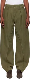 Jw Anderson Khaki Twisted Seam Trousers In Green