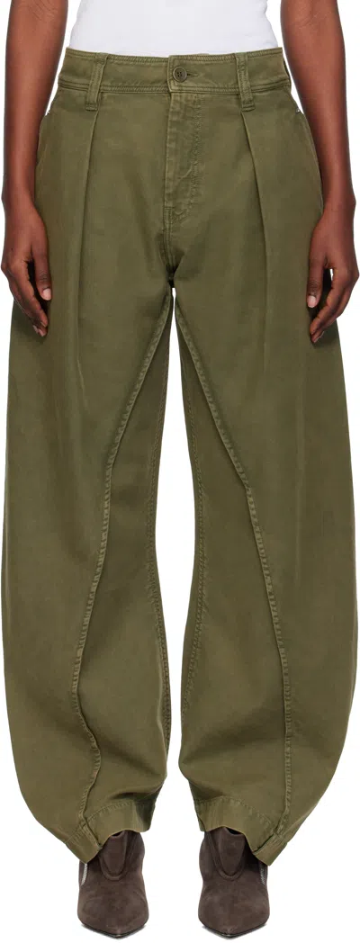 Jw Anderson Khaki Twisted Seam Trousers In Green