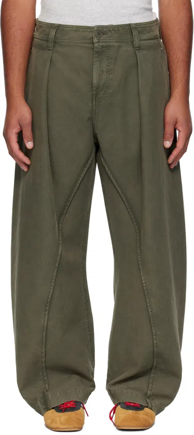 Jw Anderson Khaki Twisted Seam Trousers In Green