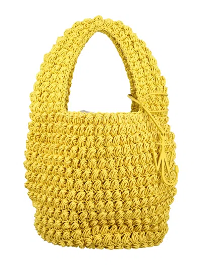 Jw Anderson Knit Cotton Basket Handbag With Hanging Anchor Charm In Yellow