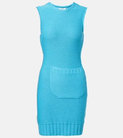 Jw Anderson Knitted Cotton And Wool Minidress In Blue