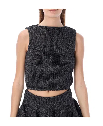Jw Anderson Knitted Cropped Tank Top In Black
