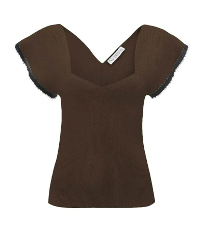 Jw Anderson Knitted Frill-trim Top In Brown
