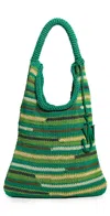 Jw Anderson J.w. Anderson Multicolored Striped Knitted Tote Bag In Green
