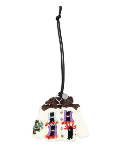 Jw Anderson Knitted House Charm Keyring In Neutral