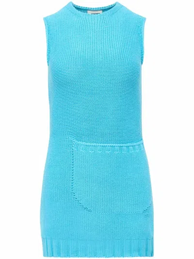 Jw Anderson Front Pocket Sleeveless Knit Mini Shift Dress In Blue
