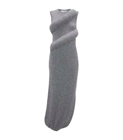 Jw Anderson Knitted Padded Twist Midi Dress In Grey