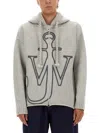 Jw Anderson Knitted Zip-up Jersey With Anchor Embroidery In Gray