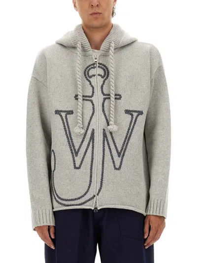 JW ANDERSON KNITTED ZIP-UP JERSEY WITH ANCHOR EMBROIDERY