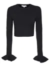 Jw Anderson Cropped Ruffled Sleeve Jumper In Black