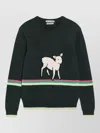 Jw Anderson Sheep Embroidered Striped Cotton Sweater In Green