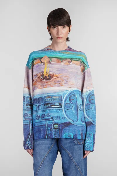 Jw Anderson Oversized Printed Wool-blend Sweater In Cornflower Blue