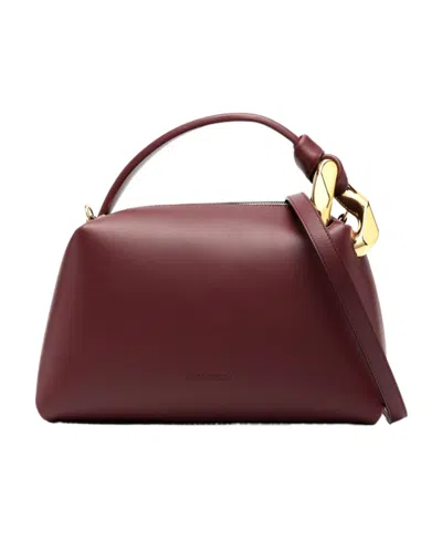 Jw Anderson Corner Leather Crossbody Bag In Burgundy