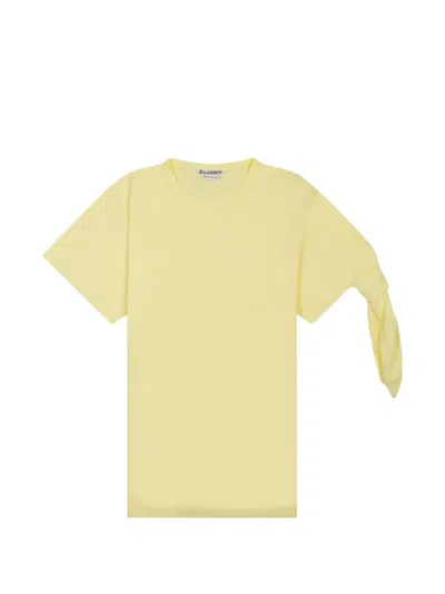 Jw Anderson Mens Yellow Sleeve Knot Brand-logo Cotton T-shirt