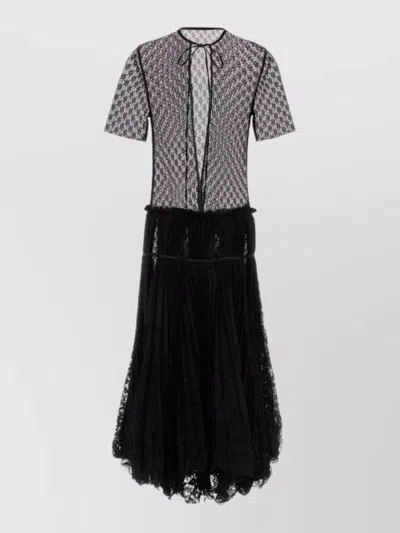 Jw Anderson Lace Midi Dress Short Sleeves Tie Neck In Black