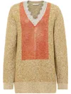 Jw Anderson V-neck Lace Trim Sweater In Gold