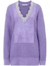 Jw Anderson V-neck Lace Trim Sweater In Purple