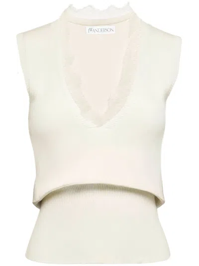 JW ANDERSON LACE-TRIM KNIT TOP
