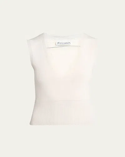 Jw Anderson Lace Trim V-neck Vest In Oyster