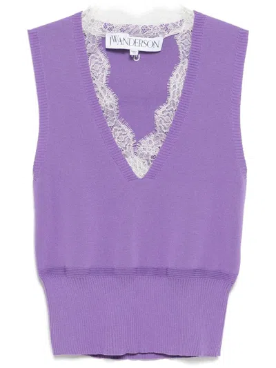 Jw Anderson Lace Trim V Neck Vest In 748 Lavender
