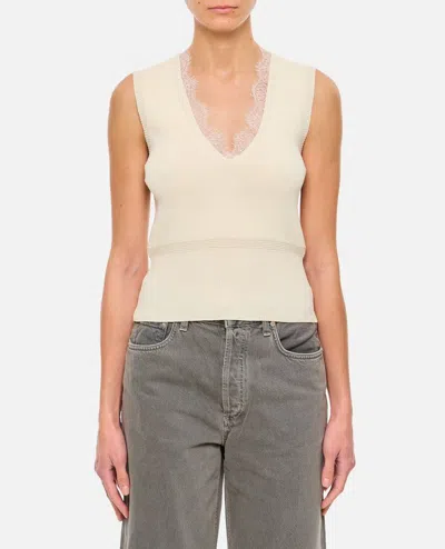 Jw Anderson Lace-trimmed Knit Cotton-nylon Top In Ivory