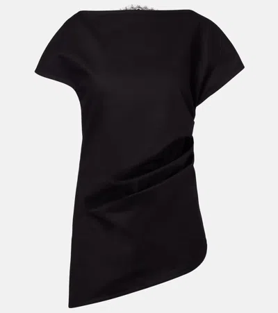 Jw Anderson Lace-trimmed Asymmetric Cotton Top In Black